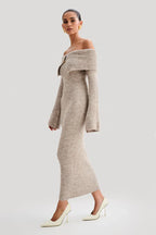 Sukienka midi Off-Shoulder Fluffy Knit