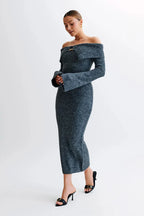 Sukienka midi Off-Shoulder Fluffy Knit