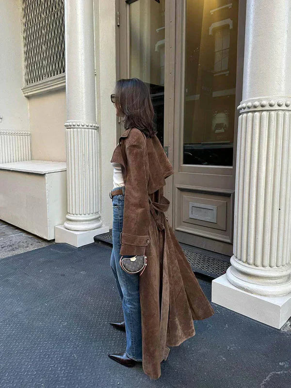 Anaïs Elegancki Trencz z Miękkiego Zamszu