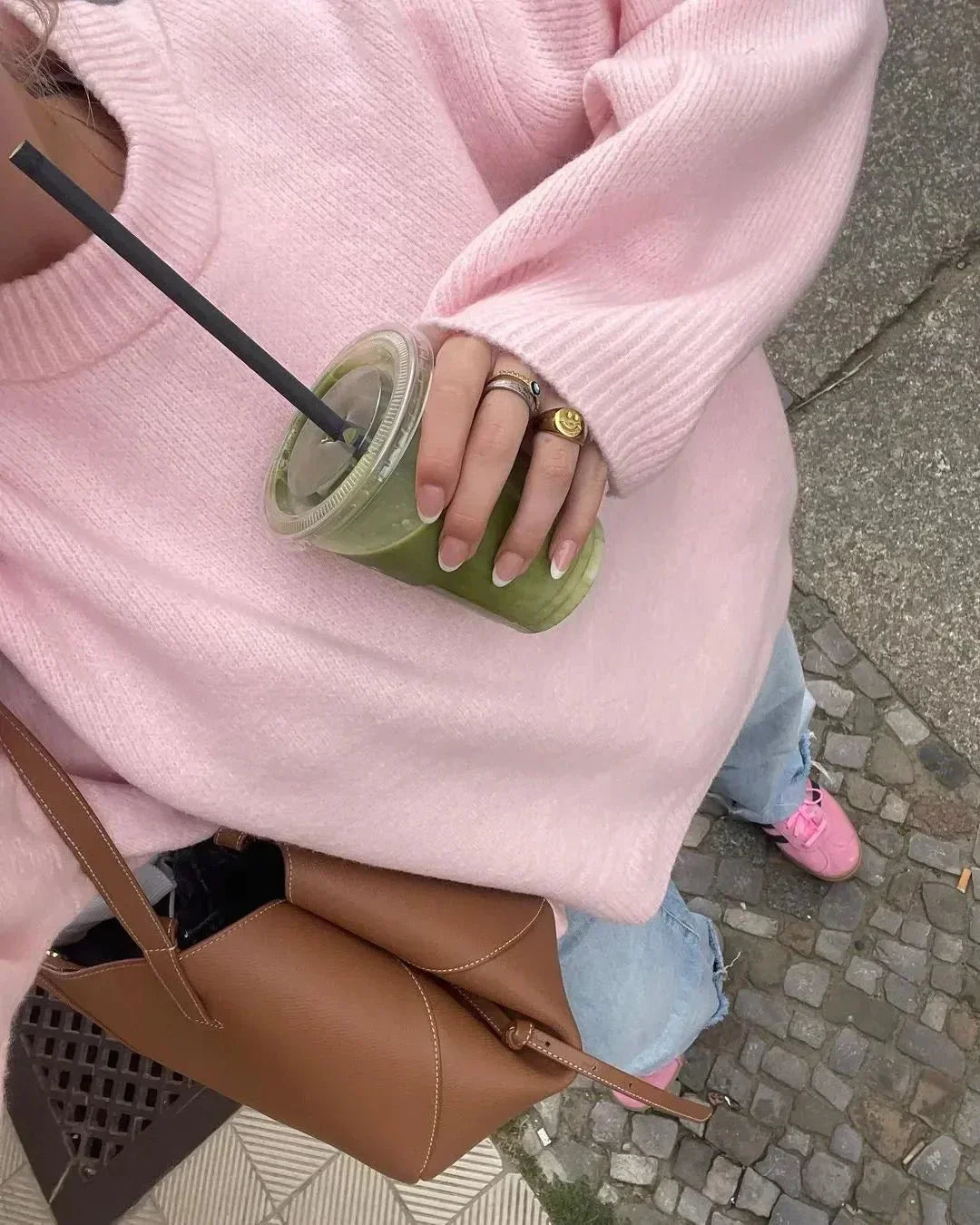 Élodie | Różowy Sweter z Długim Rękawem