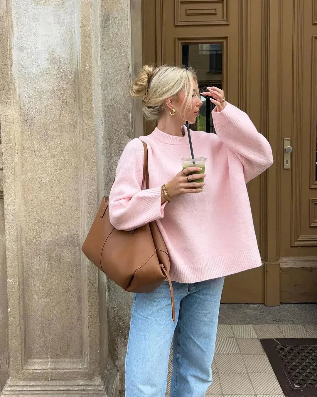 Élodie | Różowy Sweter z Długim Rękawem